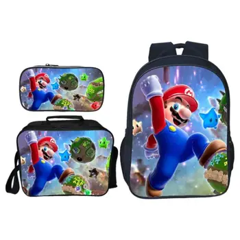 

Fashion 3Pcs/set Printing Cartoon Spuer Mario Children School Bags for Boys Shoulder Backpack Students Bookbag Kids Satchel Girl