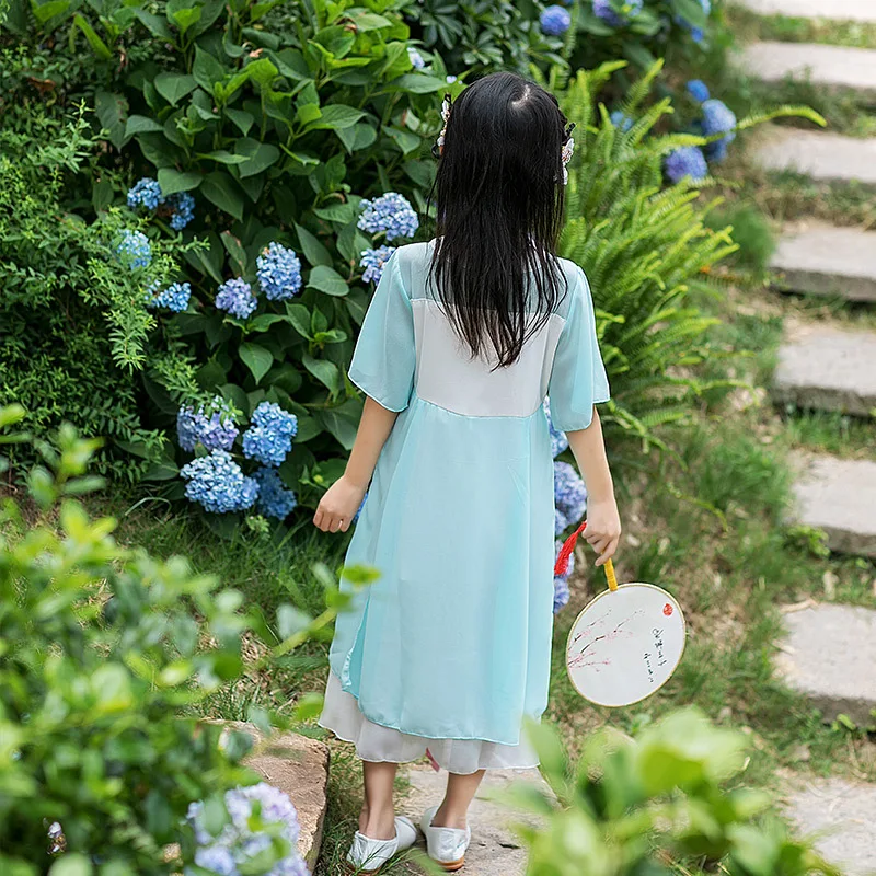 

Girls Dress 2019 Summer New Style Children Big Boy Lvying Fairview Chinese-style Little Girl Chinese Clothing Fashion-Style
