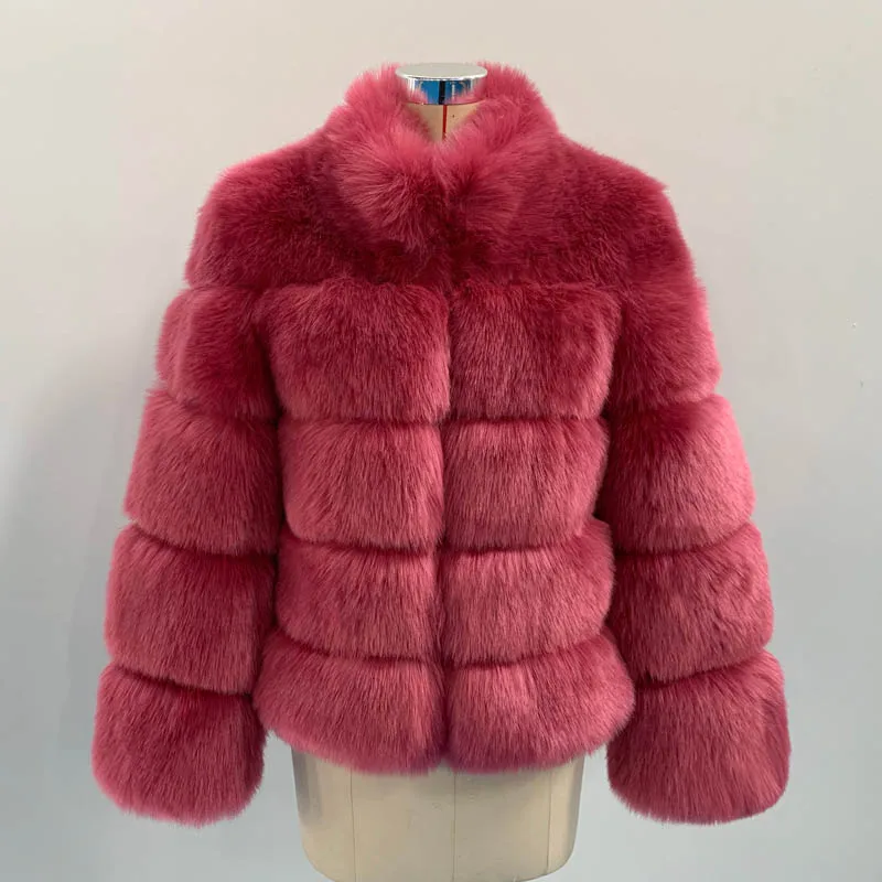 Трендовое пальто из искусственного лисьего меха для женщин зимние Новые пальто плотные теплые меховые куртки Роскошная верхняя одежда для девочек большие размеры XXXL - Цвет: purple pink fur coat