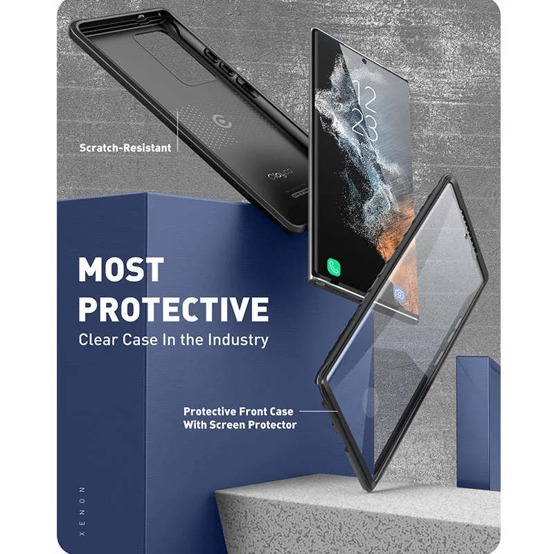 Clayco Xenon Voor Samsung Galaxy S22 Ultra Case 5G 6.8 Inch (2022) full-Body Robuuste Cover Met Ingebouwde Screen Protector
