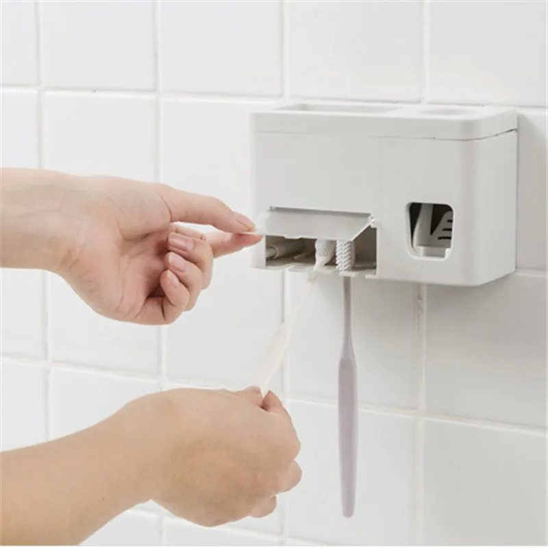 Multifunctional Automatic Toothbrush Holder Set Stylish Household Bathroom Home Set Wall Mounted Rack Lazy Toothpaste Squeezer