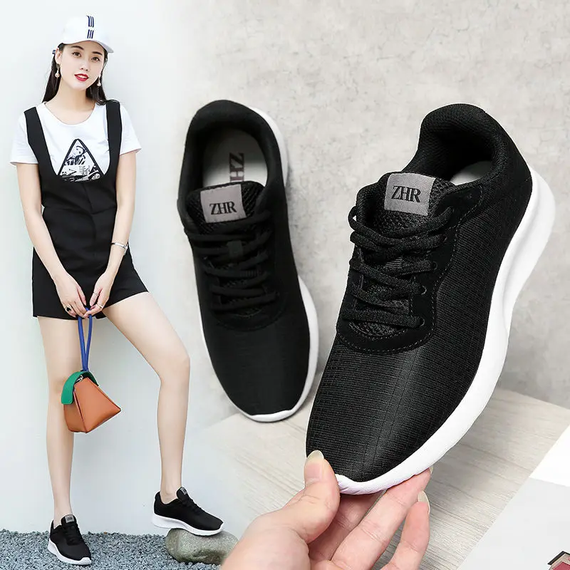 

ZHR Pigskin Athletic Shoes Student Breathable Summer Korean-style Versatile Flat Keel Thin Shoes Black And White with Pattern Ca