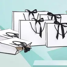 100 шт Креативный дизайн черная окантовка белый крафт-бумажный пакет с ручкой для свадебной вечеринки бумажный с бантом Подарочный пакет индивидуальный логотип