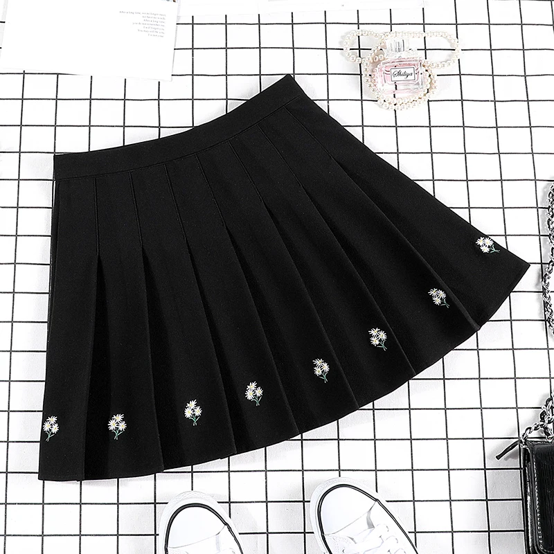 

Fashion Summer Style Women Skirt Solid Color Sexy High Waist Pleated Skirts Black School Korean Version Mini A-line Saia