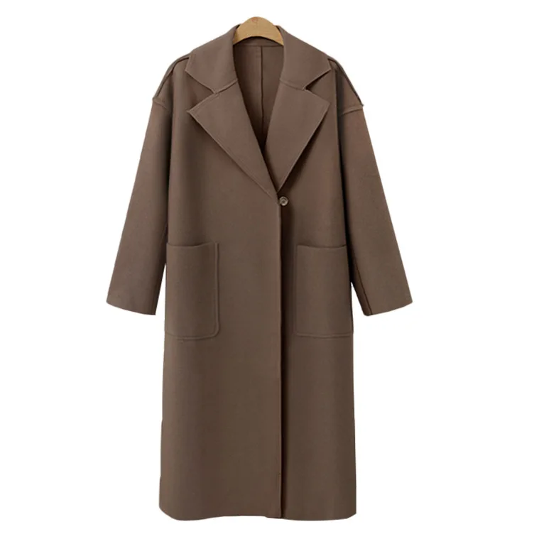 Женское зимнее шерстяное пальто manteau femme длинные черные с открытым швом; одноцветные шерстяное пальто с карманами; женские пальто; осенняя одежда