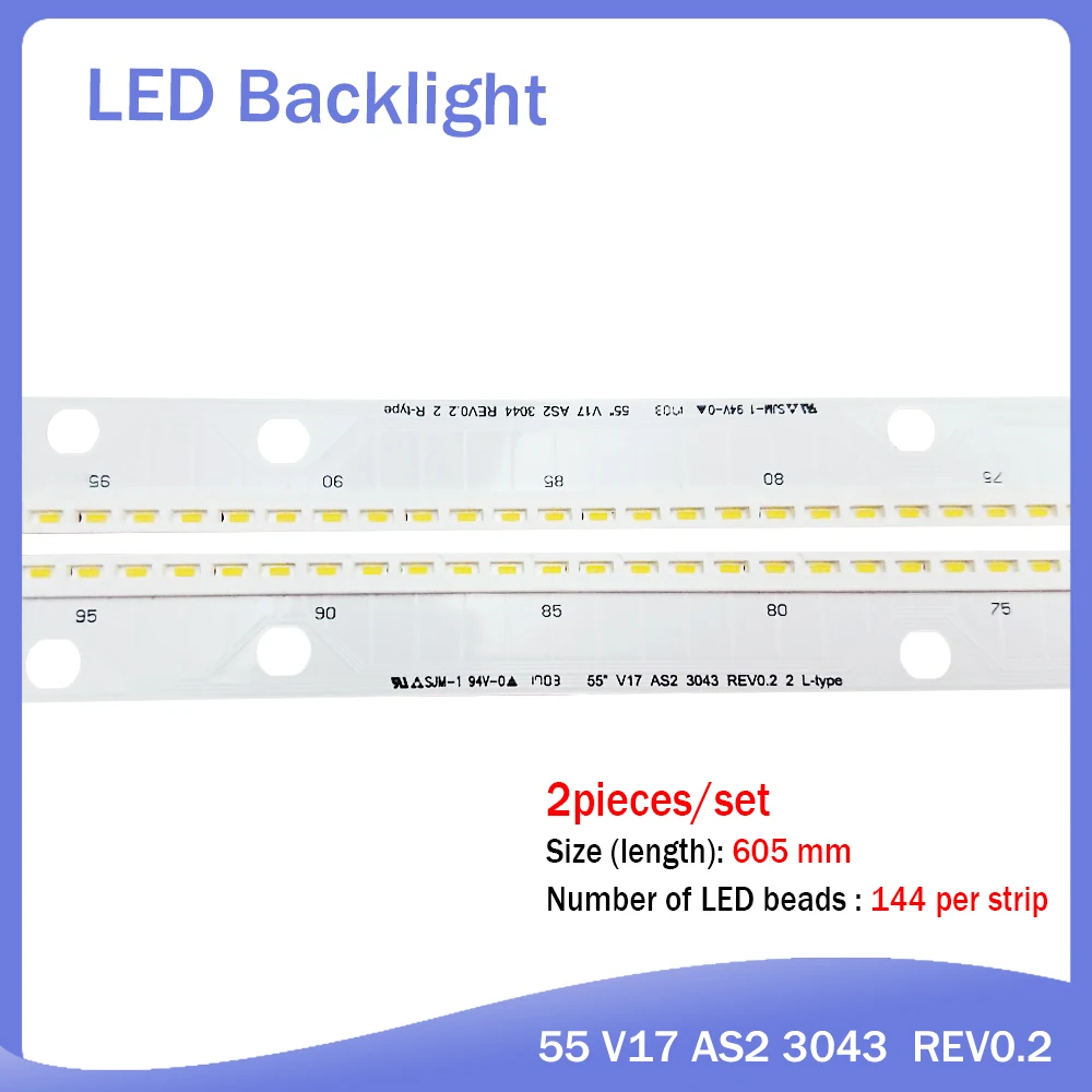 新2-sets-setの144led-605ミリメートル55-v17-as2-3043-3044-rev02r-l-ledバックライトストリップの交換55インチテレビ