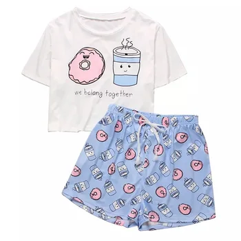 

MELIFLE Summer Fashion Pajamas Sets for Women Cute Cartoon Print Thin Short Sleeve Satin Sleepwear Leisure Mujer Silk Nightwear