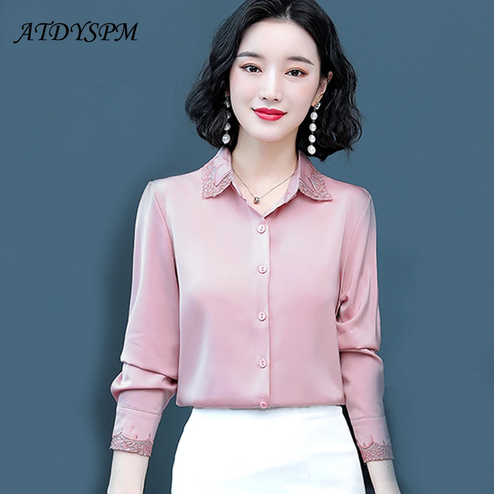 

Шикарная вышитая Женская шелковая блузка, элегантная офисная Дамская офисная рубашка с длинным рукавом, офисные топы, модные женские топы 2024