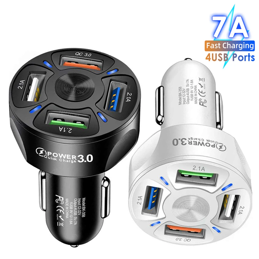 High-Speed 4-Port Car USB Charger with Quick Charge Technology - 48W Fast Charging Adapter