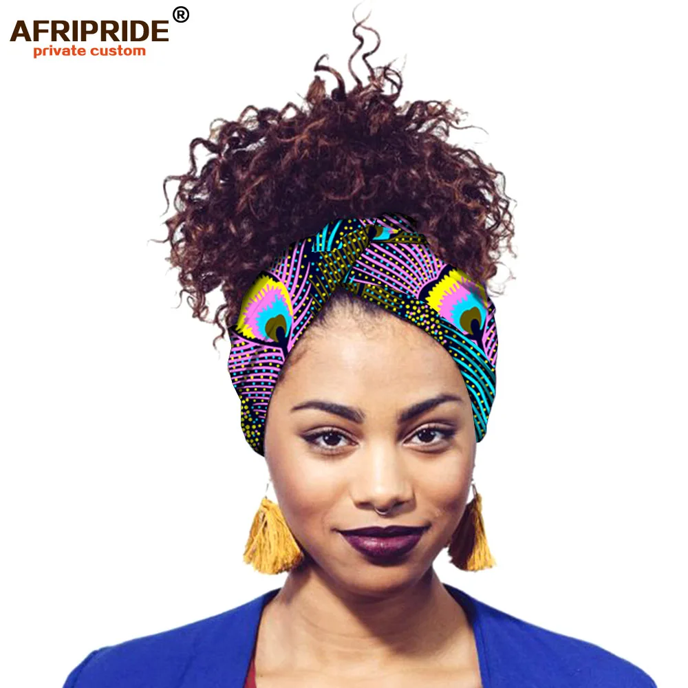 Африканский Анкара принт головные уборы для женщин AFRIPRIDE bazin richi 200 см* 12 см Женская повязка на голову из хлопка Повседневный модный стиль A18H001 - Цвет: 544J