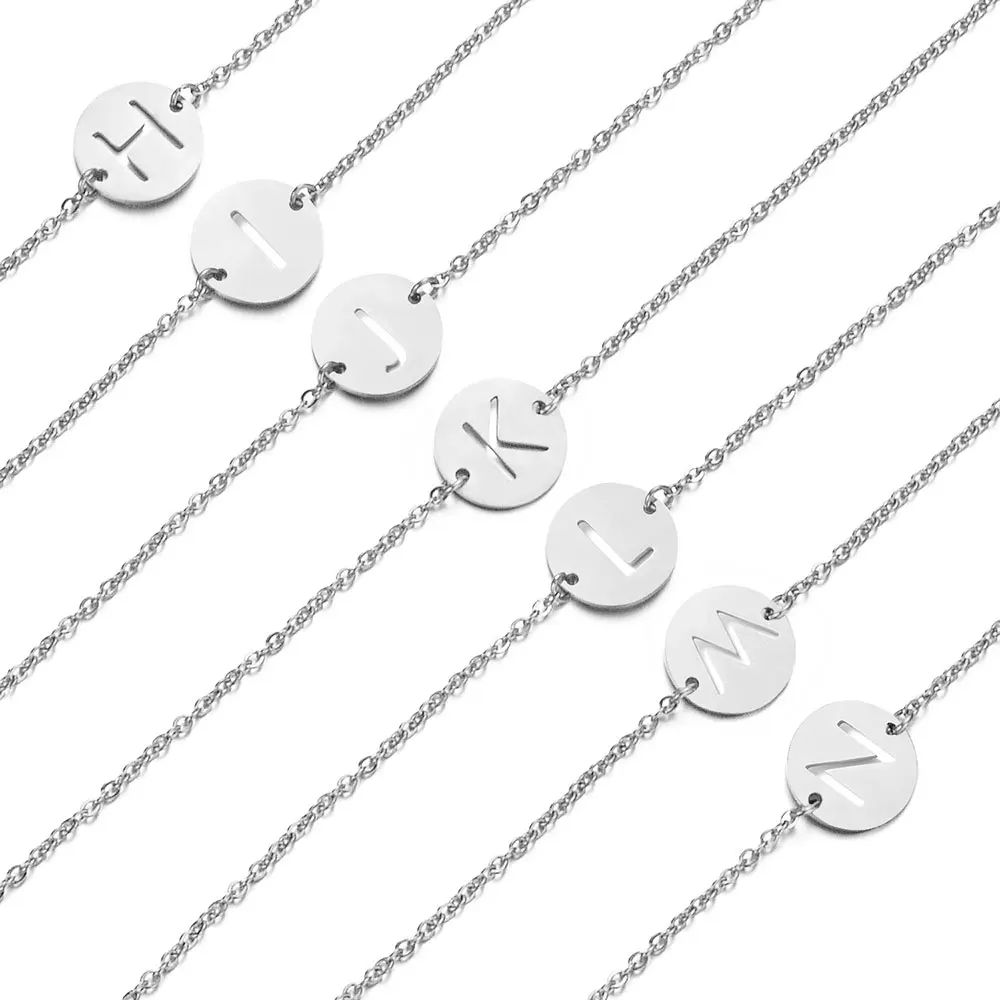 A-Z браслет с инициалами, полые браслеты с подвеской в виде буквы 316L, нержавеющая сталь, серебряный цвет, подарок для женщин