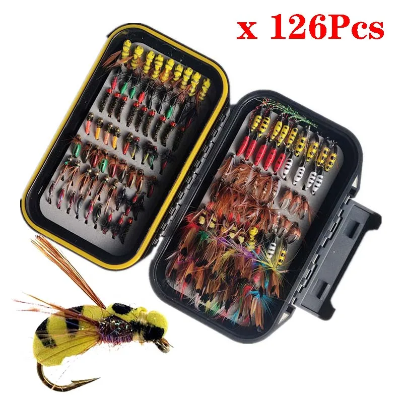 

40/78/126Pcs/Box Mixed Styles Fly Fishing Lure Wet/Dry Nymph Artificial Flies Bait Pesca Tackle Trout Carp Kit