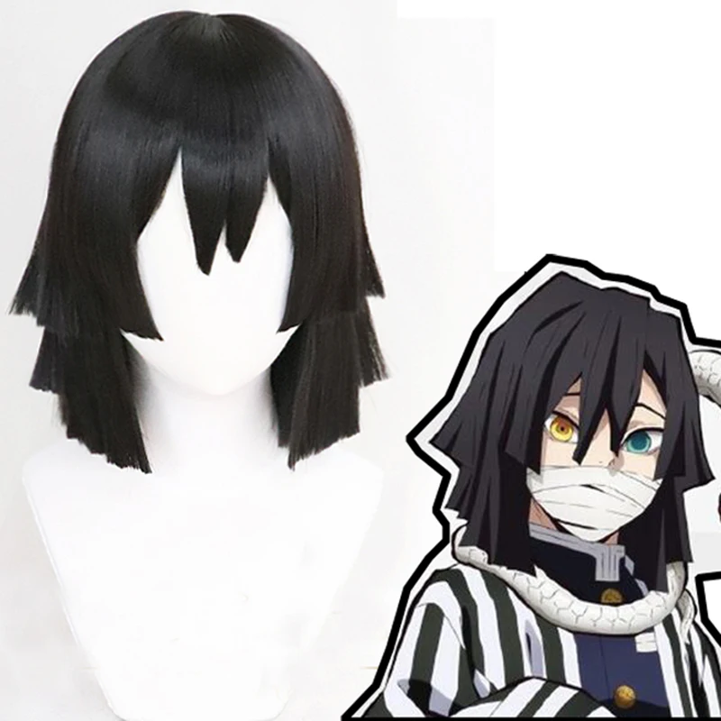 

Anime Demon Slayer Kimetsu no Yaiba Iguro Obanai Short Black Styled Wig Heat Resistant Hair Cosplay Costume Wigs + Free Wig Cap