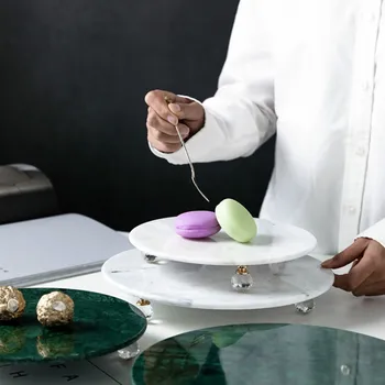 

Nordic light luxury style natural marble round foot tray cake pastry tray storage tray model room decoration tray LB73115