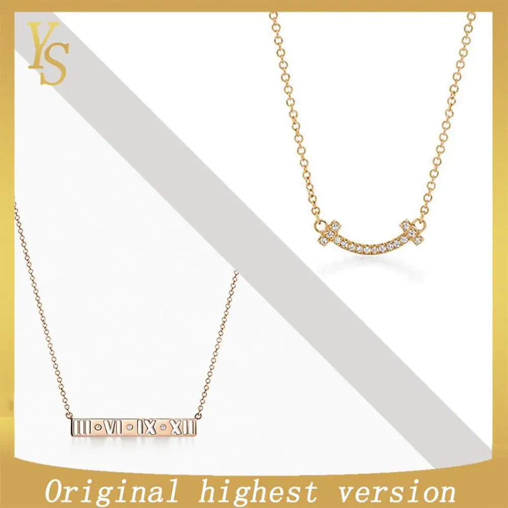 

YS Pendant Necklace 100% Sterling Silver Top Edition Original TIF Roman Number Smile Pendant Necklace Fashion Popular