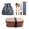 Wooden Lunch Box Picnic  Japanese Bento Box for School Kids Dinnerware Set with Bag&Spoon Fork Chopsticks Round Square Lunch Box ► Photo 1/6