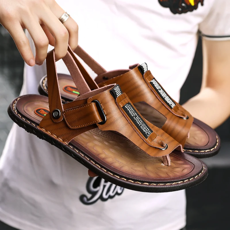 Summer Men's Sandals Leather Breathable Soft Brand Men's Beach Sandals Luxury Handmade Sandals Designer Roman Outdoor Slippers