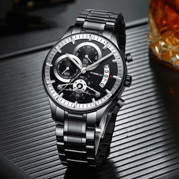 

Retro Three Eye Mens Casual Watch Business Design Quartz Brand Watches Stainless Strap Modern Gift WristWatch Relogio Masculino