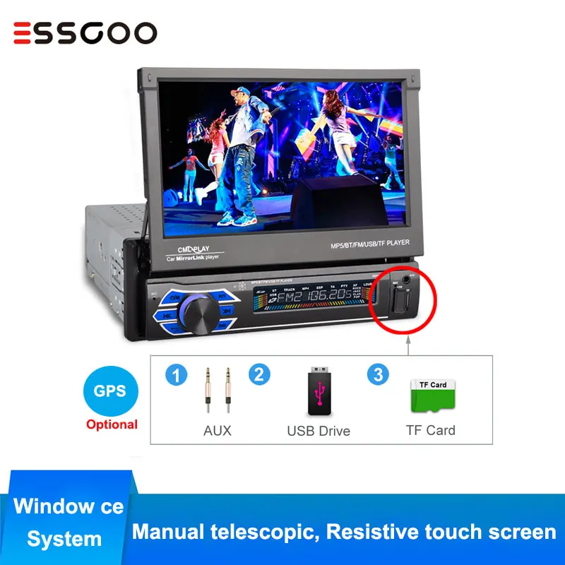 

Essgoo 7'' Car Multimedia Player 1 din Autoradio 1din Stereo Video MP5 Car Radio Universal Mirror Link GPS Navigation Optional