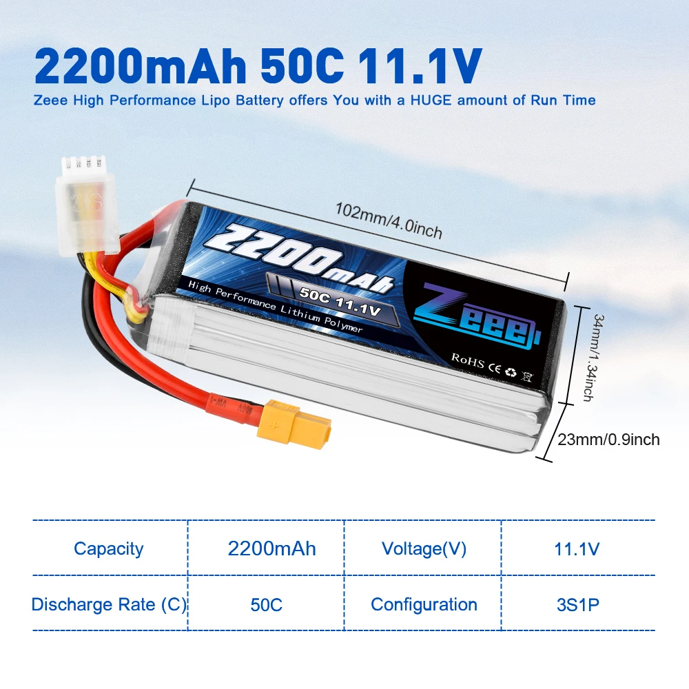 2 блока Zeee 2200 мАч 3S 11 1 В 50C Lipo батарея с разъемом XT60 для радиоуправляемого
