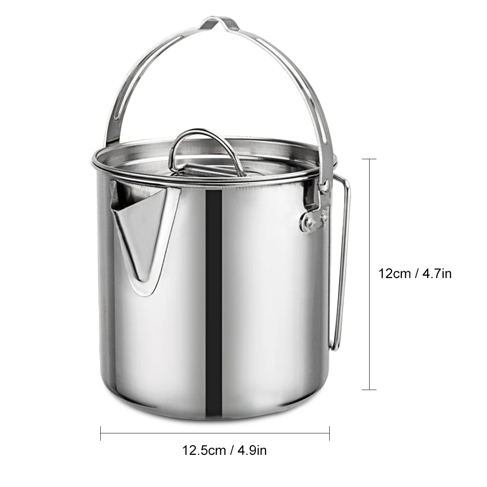 Sports Camp Kitchen Sports & Outdoors Chihee Stainless Steel Outdoor Cooking Kettle 1.2L Camping