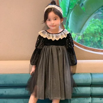 

Princess Girl Dress Spring Autumn Birthday Party Baby Girl Clothes Long Sleeve Mesh Black Elegant Dresses For Kids Children 2020