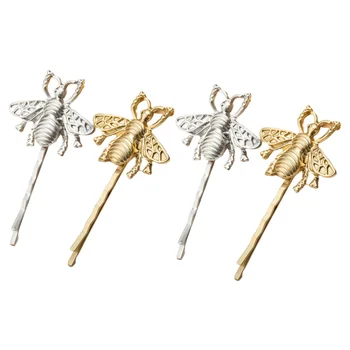 

4Pcs Bee Shape Hair Clips Bang Hair Pins Cute Lovely Barrette Elegant Headdress for Women Lady (Silver and Golden for Each 2Pcs)