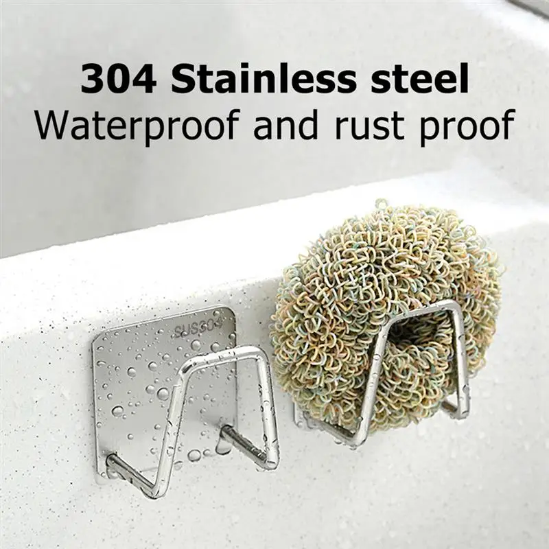 Kitchen Stainless Steel Sponges Holder Self Adhesive Sink Sponge Drain Drying Rack Accessories Storage Organizer | Дом и сад