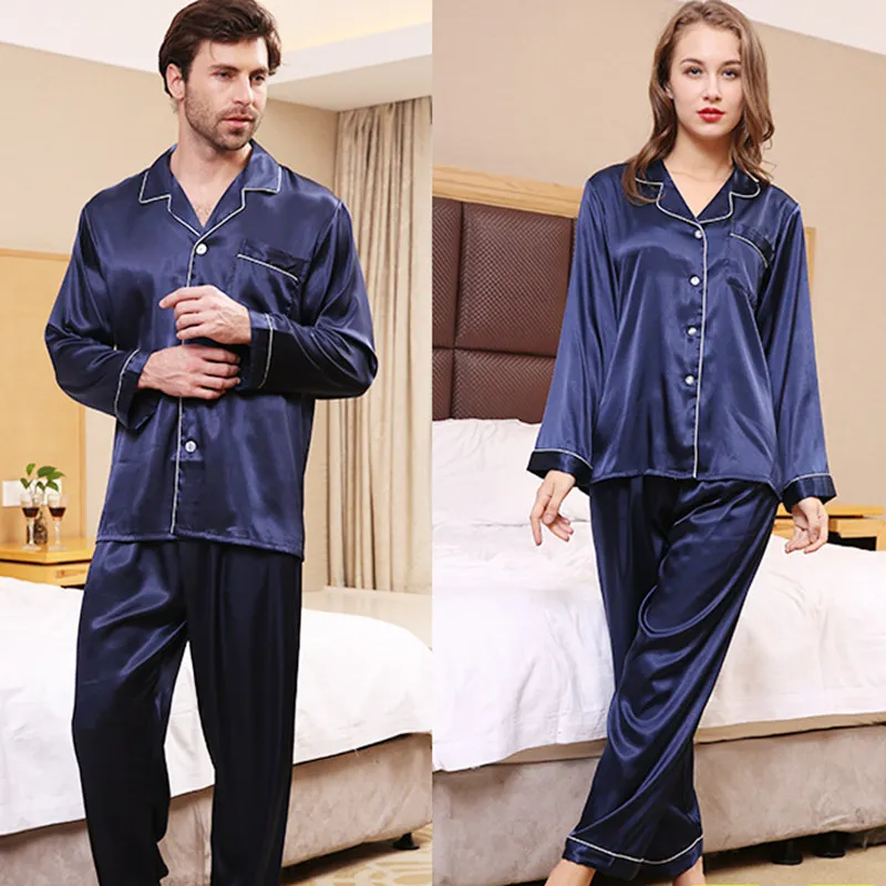 Couple Pajama Sets Long Sleeve Mens Pajama Set Sexy Pajamas for Men Sleepwear Luxury Men Clothing Thin Ice Silk Home Clothes