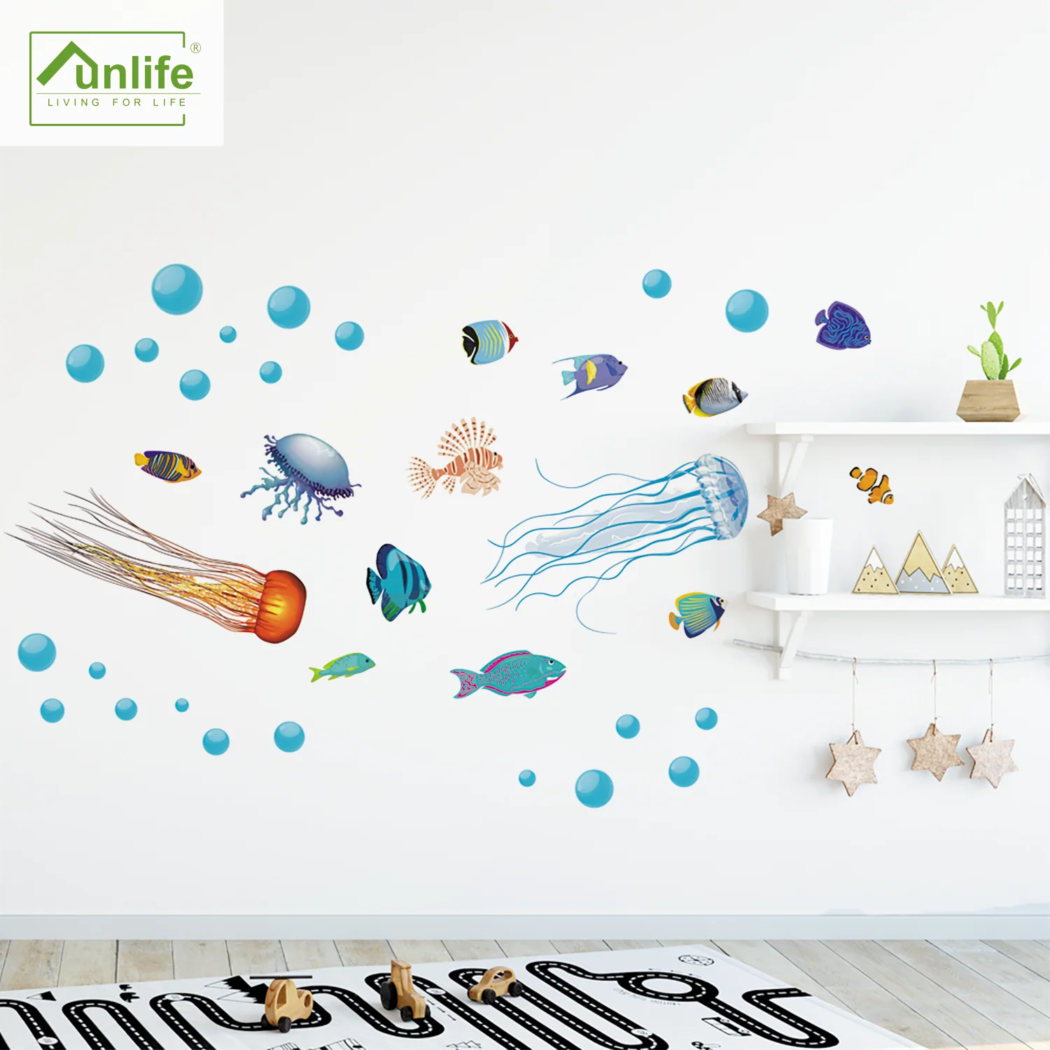 

Funlife®Самоклеящиеся настенные художественные наклейки с морскими животными, легко моющиеся настенные наклейки, декор для спальни, детские домашние обои для детской комнаты