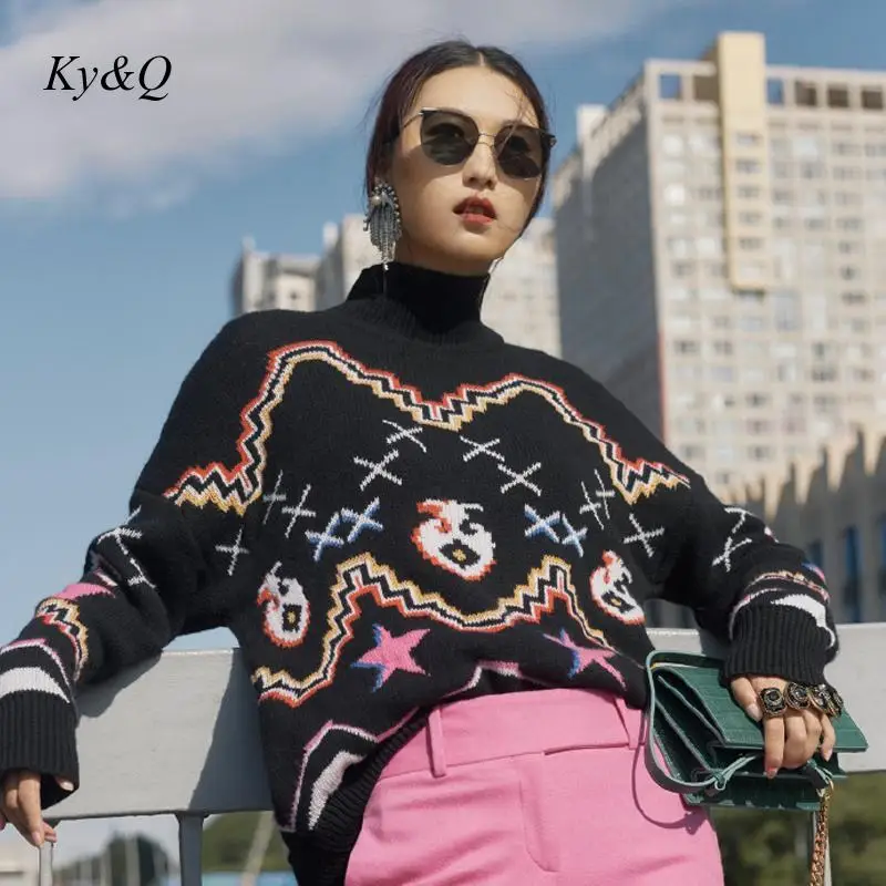 2019 Brand Designer Loose Lazy High Collar Hair Ball Grape Thick Knit Sweater Pullover Winter Women Warm Jumper Christmas | Женская