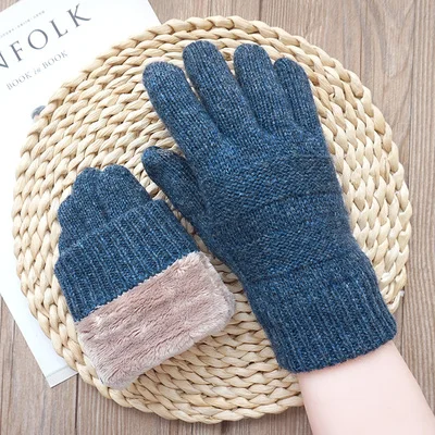 B13 Denim Blue Для мужчин перчатки Сенсорный экран теплые перчатки модная зимняя куртка на хлопковом подкладе для мальчиков плюс толстый бархат теплая шерсть вязанные перчатки унисекс - Цвет: B13 Denim Blue