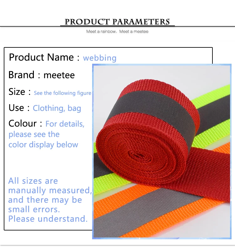 2.0*1.0cm 100meters Polyester Reflective Webbing Ribbon Weaving Piping Taps Tape Traffic Warning with Reflective Film Webbings