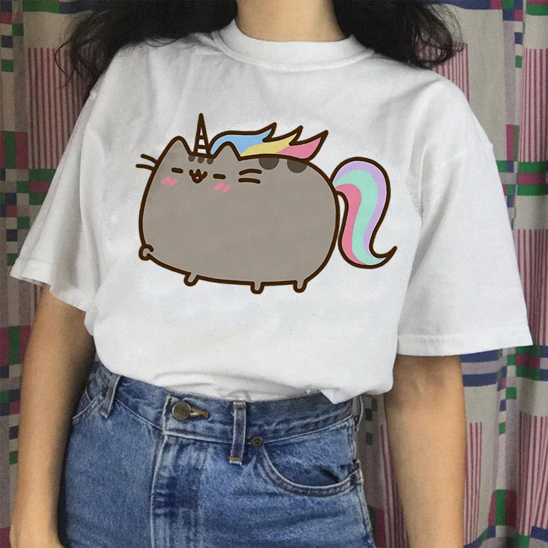 Футболка pusheen cat, harajuku, женская футболка, женская футболка, забавная одежда, эстетическая футболка, Топы, футболка с рисунком, 90s