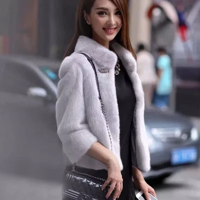 Short Gray Роскошное Женское зимнее пальто из искусственного меха норки, новинка, Модная приталенная длинная розовая красная синяя куртка из искусственного меха, женская верхняя одежда, пальто, одежда - Цвет: Short Gray
