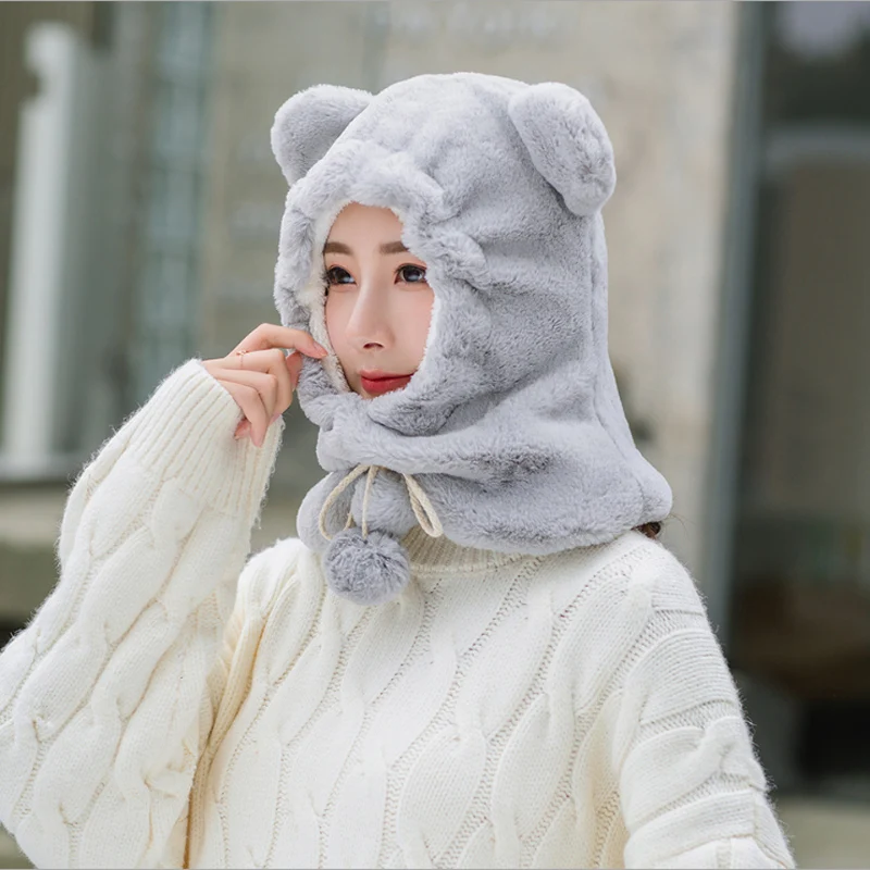 PLOERMIN новые милые Мультяшные уши Skullies Beanies кроличий мех вязаные шапки зимние толстые теплые мягкие Твердые крышки Зимние женские шапки