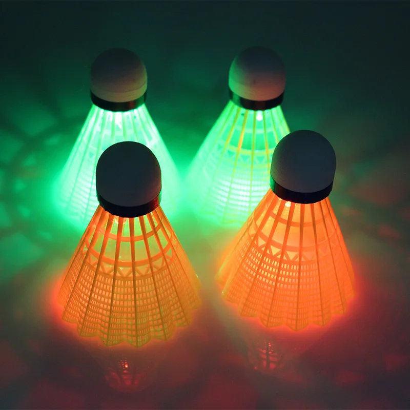 4pcs/set LED Nylon Badminton Table Fiber Ball Head Full Circle Style Plastic Badminton Red and Green Light for Outdoor Night Use badminton shuttlecock,badminton ball
