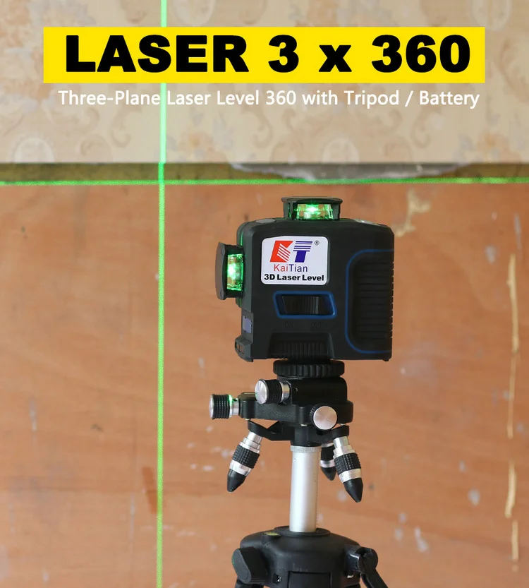 Kaitian 360 лазерный уровень с треножным штативом зеленый 12 линии самовыравнивающаяся Вертикальная горизонтальные супер мощный крест 3D лазеры строительные инструменты