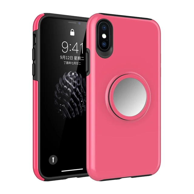 Pink Модный чехол для iPhone xs max, чехол для мобильного телефона, подушка безопасности, кронштейн Apple XR, анти-капля, 8 Plus, телескопическое магнитное кольцо с зеркалом - Цвет: Pink