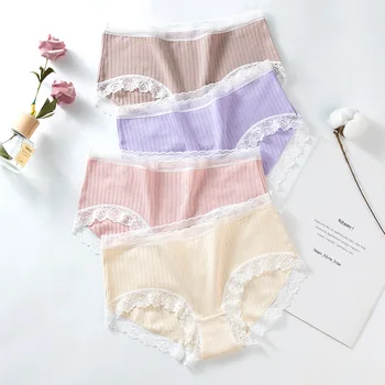 

10PCS/Set Wholesale Cotton Underwear Women Panties Comfort Underpants Floral Lace Briefs Pantys Intimates L XL 2XL GM 6023#