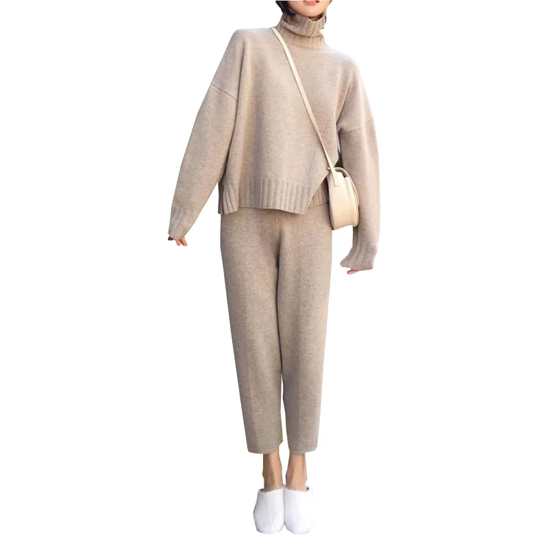 2020 New Fashion Autumn Women's Suit Knitting Tracksuit Sweater Women Two Piece Knitted Sets Slim Sporting Female |