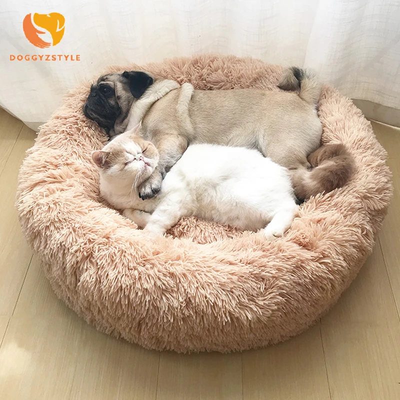 7 Sizes Warm Fleece Dog Bed Round Pet Lounger Cushion For Small Medium Large Dogs Cat Winter Dog Kennel Puppy Mat Pet Bed