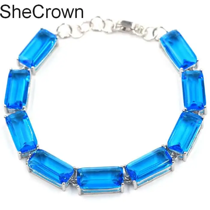 

13x11mm SheCrown 8.6g Created New Stone Iolite Gift For Woman's Silver Bracelet 8.0-8.5inch