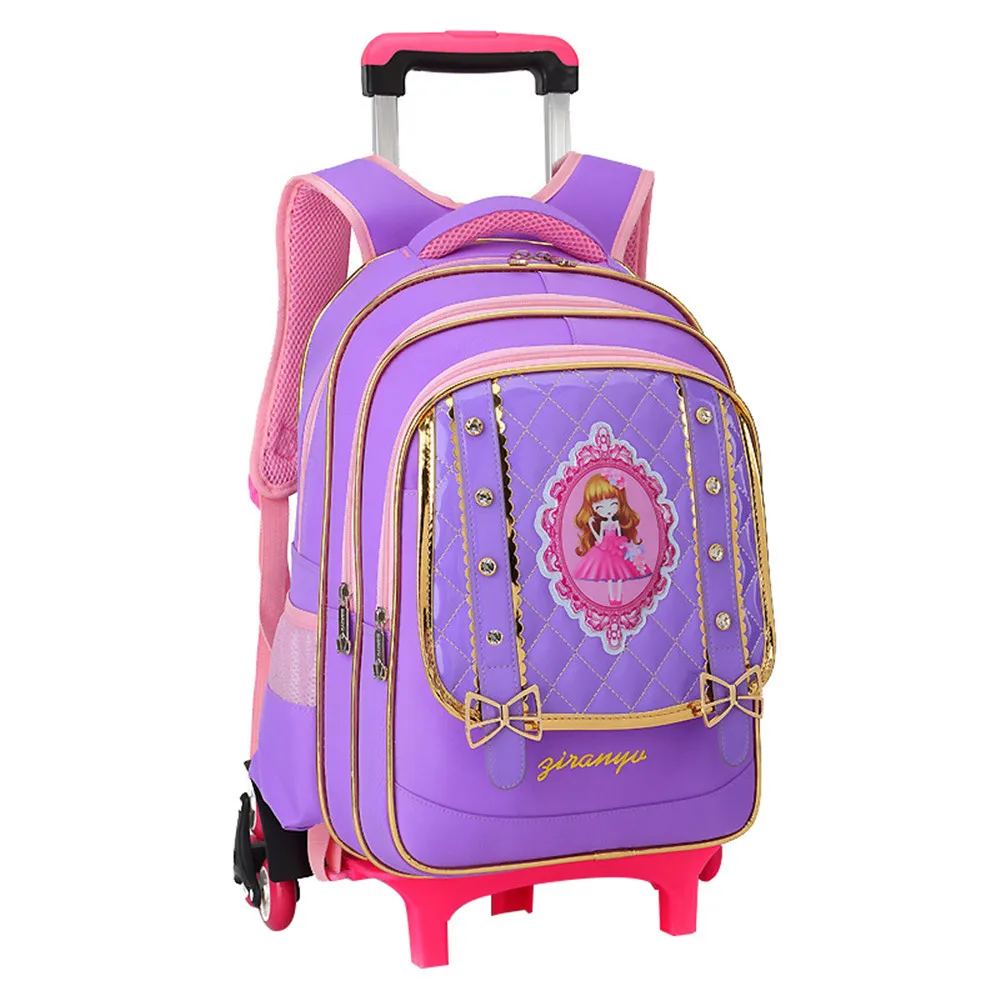 6 wheels purple Милые детские школьные сумки с 2/6 колесами для девочек 8-12 лет, съемный рюкзак на колесиках, детский Багаж для путешествий, Mochila - Цвет: 6 wheels purple