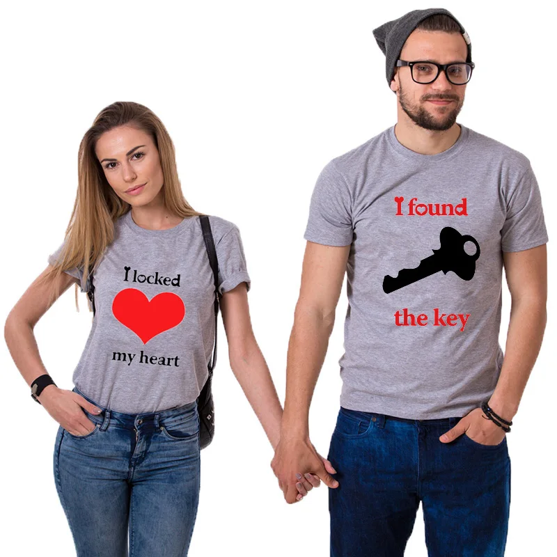 Футболка с надписью «I Locked My Heart I Found The Key», летние топы для влюбленных, забавные повседневные футболки для мужчин и женщин, подходящая одежда на каждый день