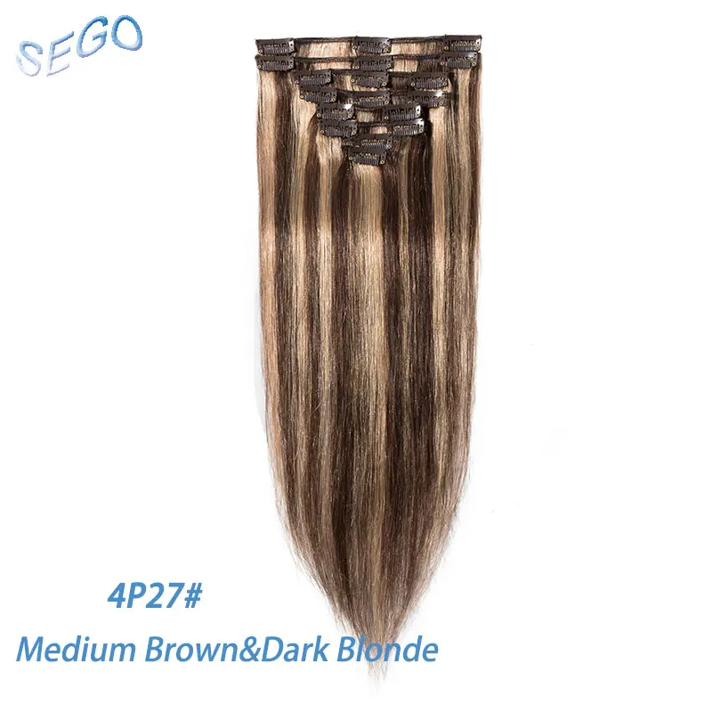 4P27 SEGO 1"-24" 55-80 г, Пряди человеческих волос для наращивания Remy волосы цвета блонд для наращивания 8 шт./компл. бразильские натуральные волосы прямые волосы на заколках - Цвет: 4P27