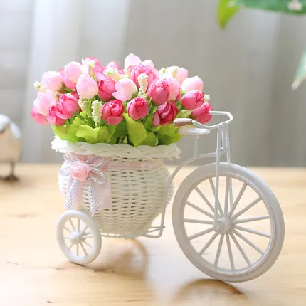 rose pink Плетеные тарелки Белый велосипед искусственный цветок «Роза» домашняя гостиная Свадебные настольные творческие украшения подарок для гостей - Цвет: rose pink