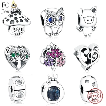 

FC Jewelry Fit Original Brand Charm Bracelet 100% 925 Silver Leaf Micro Pave Pink Purple Zircon Bead Making Reflexion Berloque