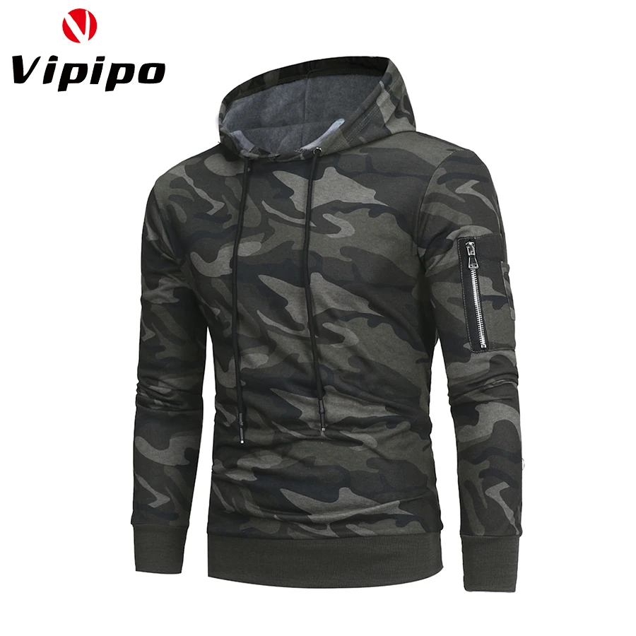

VIPIPO autumn and winter new men's fleece hooded pullover camouflage hooded men's casual headband slim hooded top fleece hoodie