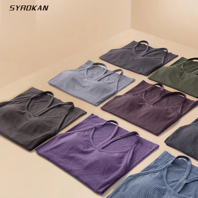 Распродажа SYROKAN бесшовные тренировочные майки для женщин Racerback Спортивная кофта